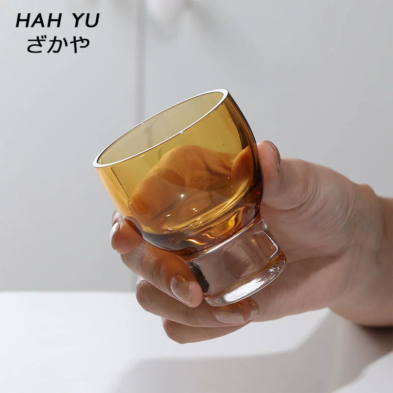Amber old time/medieval Japanese glass sake cup smelling incense cup white wine cup wood masonry small wine cup