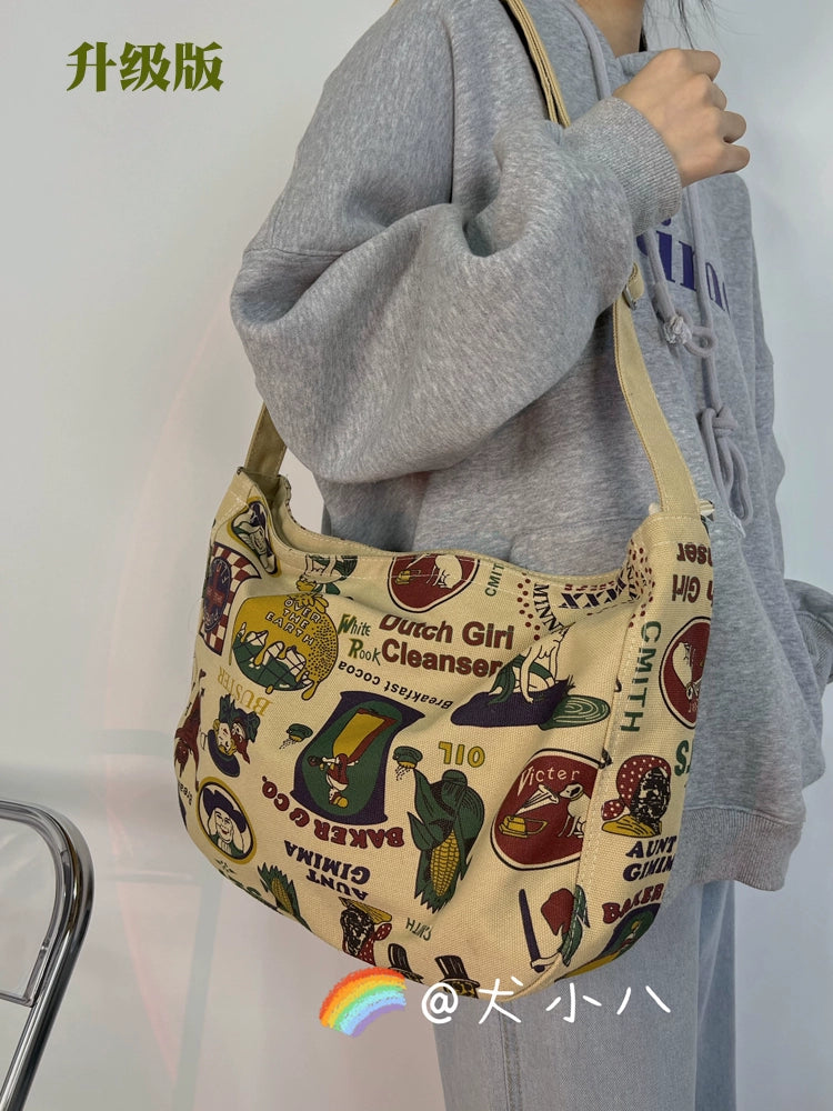 One-shoulder canvas bag women's large-capacity ins Korean style Japanese literature and art summer minority college students commuting Messenger bag