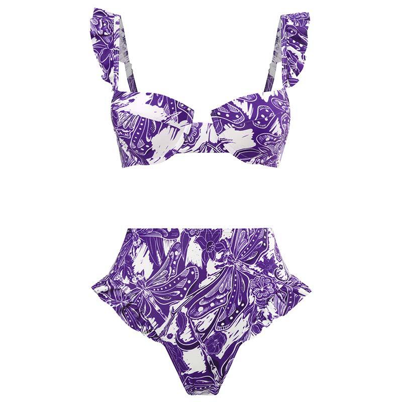 Bikini Set – Sexy Gathered Design, High Waist Split Swimsuit + Chiffon Long Skirt, European & American Style