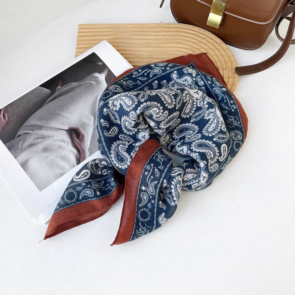 New herringbone cashew silk scarf, color-blocking square scarf, literary retro small square scarf, decorative scarf, breathable scarf