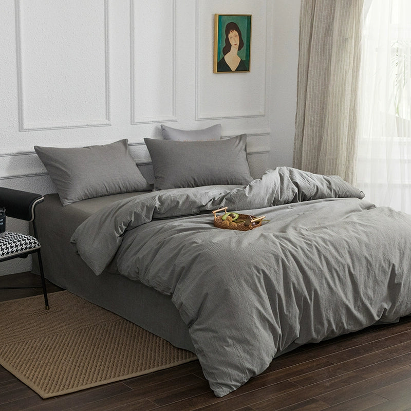 Simple cotton fitted sheet style naked sleeping solid color four-piece set