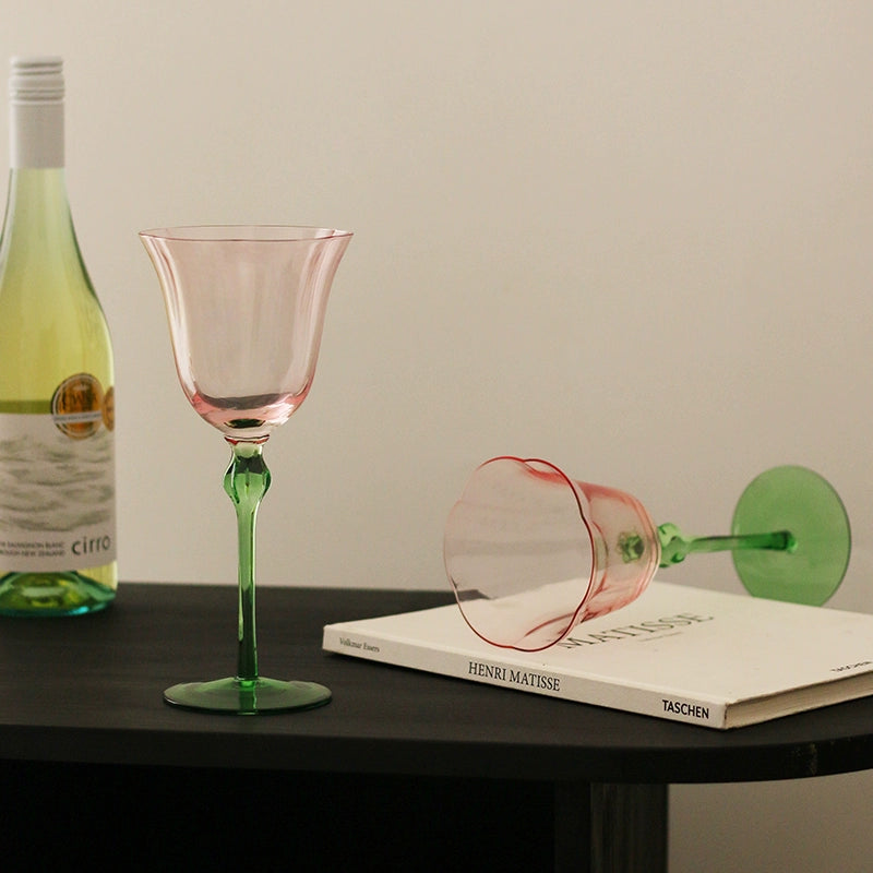 French retro style red wine glass Moshang flowers blooming wine goblet flower shape cup Valentine's Day Tanabata gift