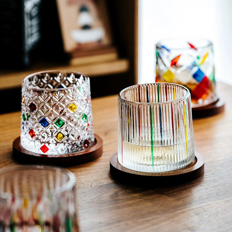 Zetten's diamond hand-painted creative rotating whiskey glass thickened personality tumbler glass decompression cup