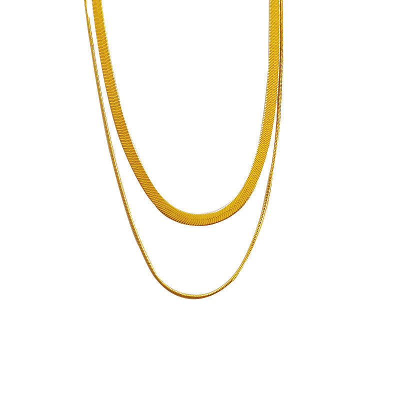European and American style double layered personality copper material short sweater chain design sense necklace temperament snake chain necklace female T190