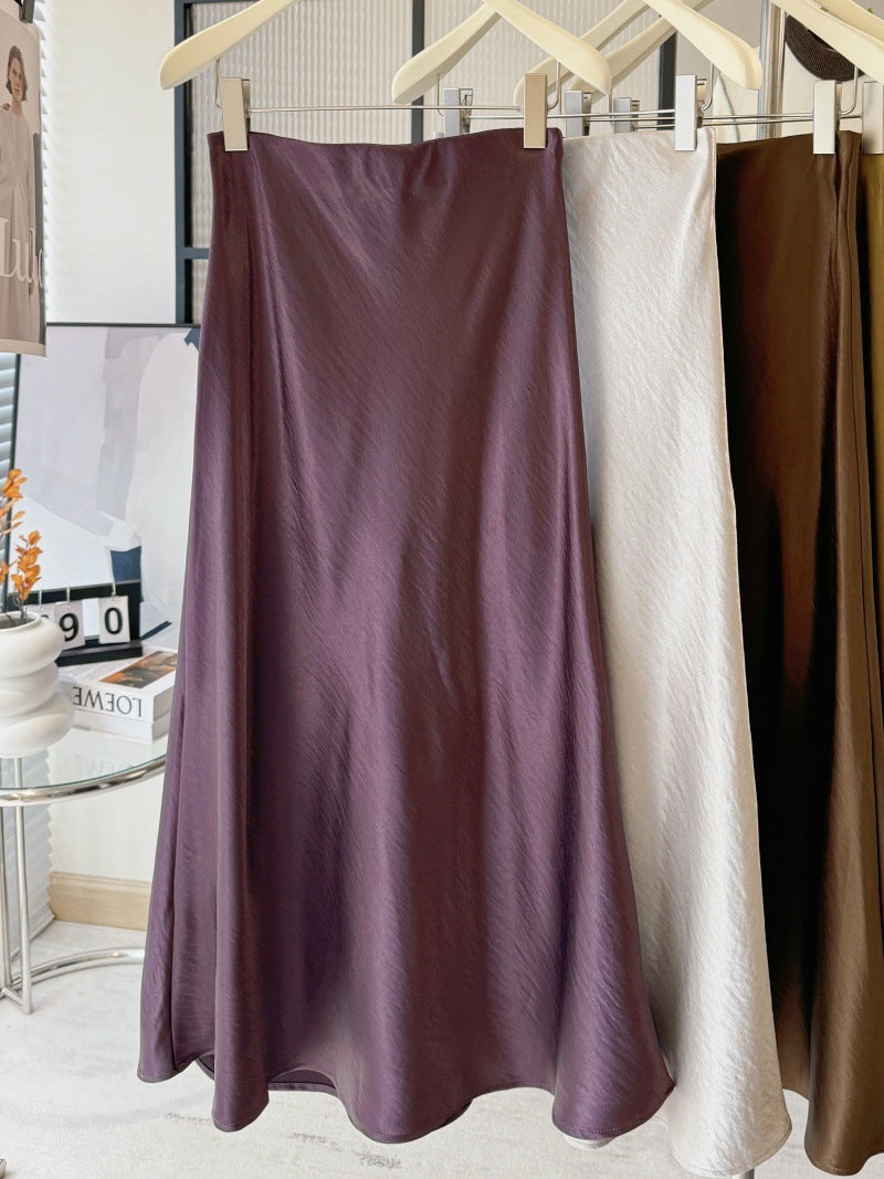 Acetate satin fishtail skirt women's temperament simple drape slim hip A-line midi skirt