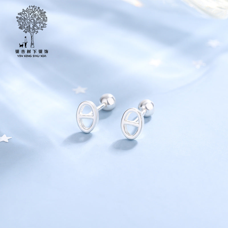 Under the ginkgo tree S999 pure silver pig nose earrings high-end earrings 2023 simple niche design earrings