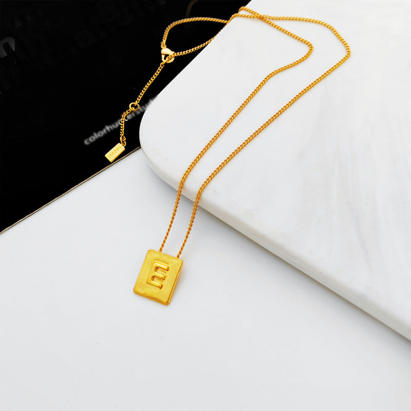 Copper-plated real gold European and American retro simple geometric letter necklace personality trendy necklace net red collarbone chain T547