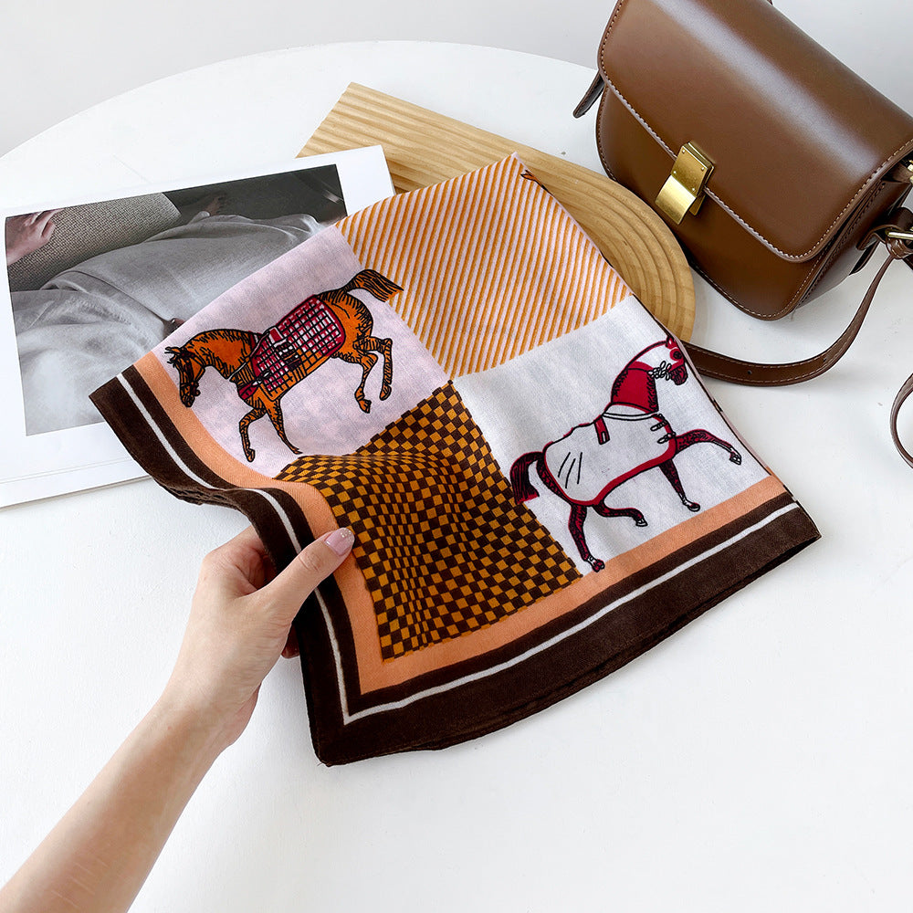 New herringbone cashew silk scarf, color-blocking square scarf, literary retro small square scarf, decorative scarf, breathable scarf