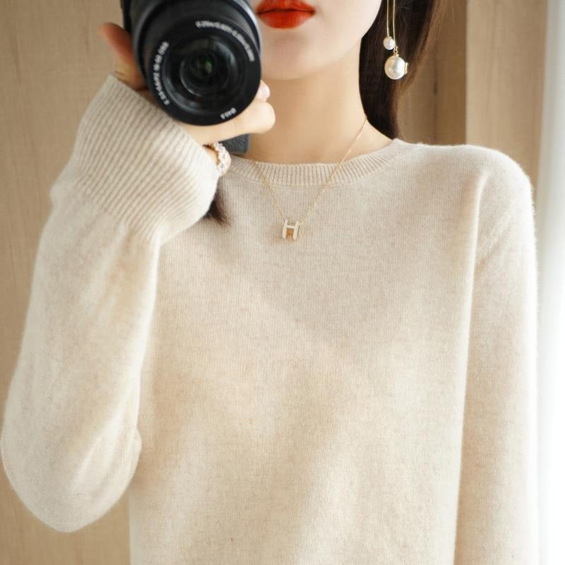 Sweater women's autumn and winter crew neck long sleeve pullover knitted sweater women's women's sweater base shirt women's top Korean