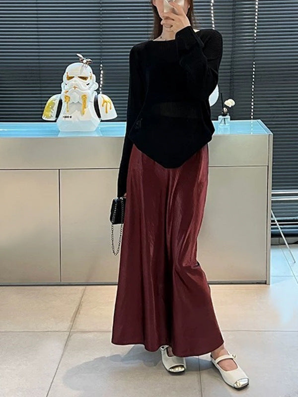 Acetate satin fishtail skirt women's temperament simple drape slim hip A-line midi skirt