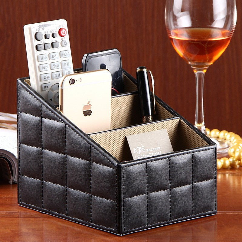 Creative desktop storage box Leather trapezoidal compartment remote control storage box Stationery mobile phone organizer storage seat