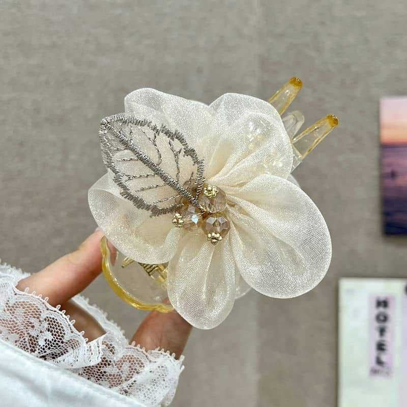 Maruko hairclip women's summer simple temperament, flower mesh, the back of the head, grab the clip pan hairpin