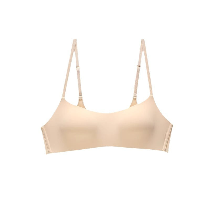 Seamless thin underwear summer big breasts show small breasts white sports gathered one-piece fixed flat small low bra