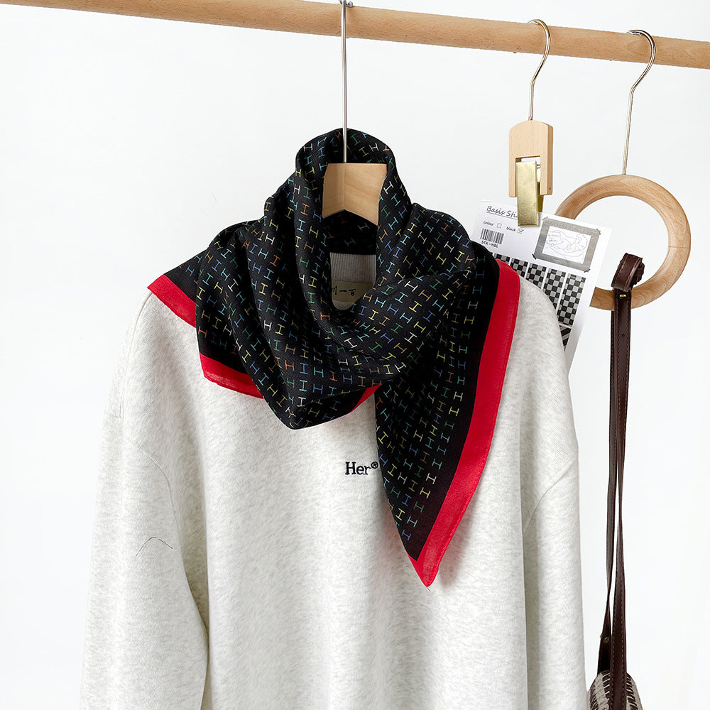 New herringbone cashew silk scarf, color-blocking square scarf, literary retro small square scarf, decorative scarf, breathable scarf