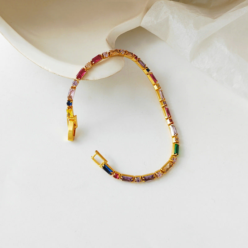 Self-designed colorful and contrasting color zircon bracelet retro trendy design sense bracelet ins style fashion jewelry 1147