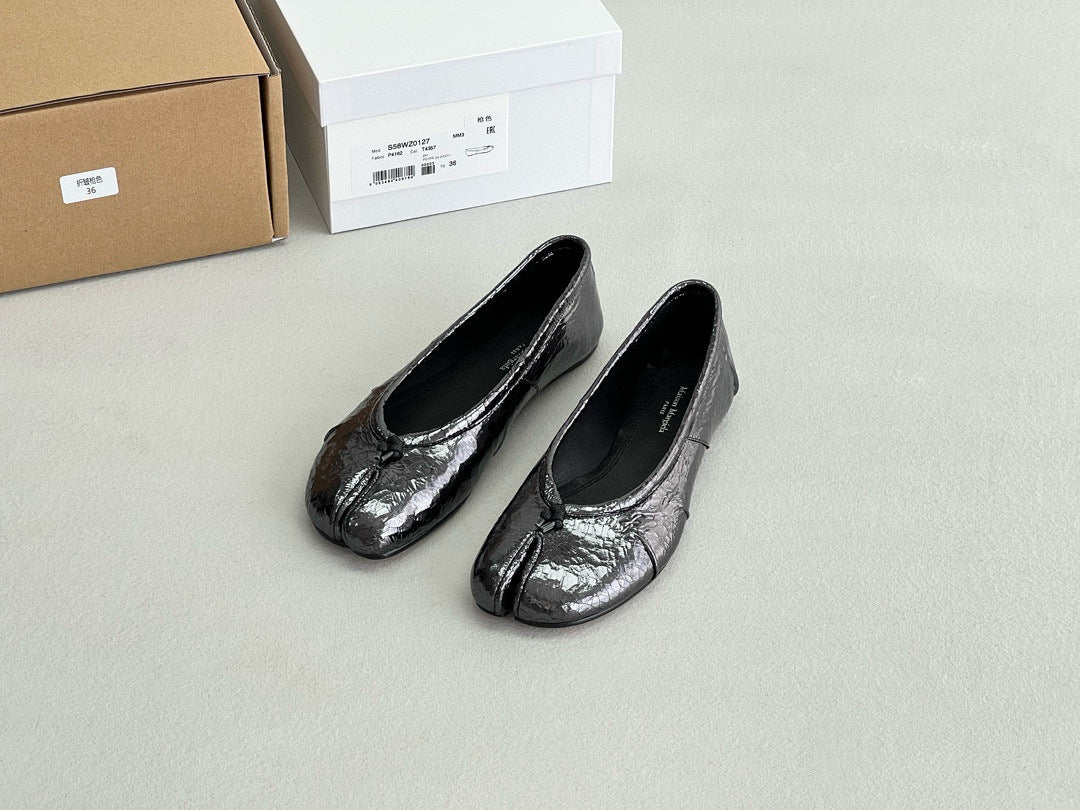 Pure original classic tabi new pleated tabi shoes female leather shallow mouth mid-heel pig's trotter ballet soft leather shoes