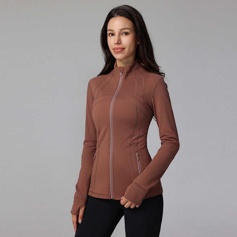 Define yoga wear jacket spring and autumn winter yoga top breathable running fitness stand collar skinny sports coat