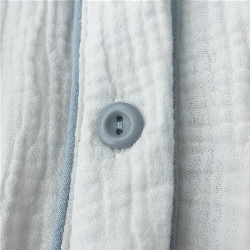 Simple Japanese plain cotton washed cotton double-layer gauze V-neck home clothes pajamas set long-sleeved trousers