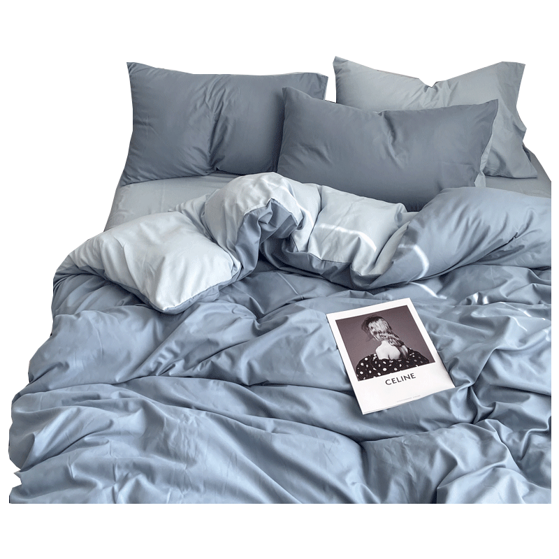 Simple pure color washed cotton bed four-piece spring and autumn Japanese-style bedding bed linen quilt cover single dormitory three-piece set