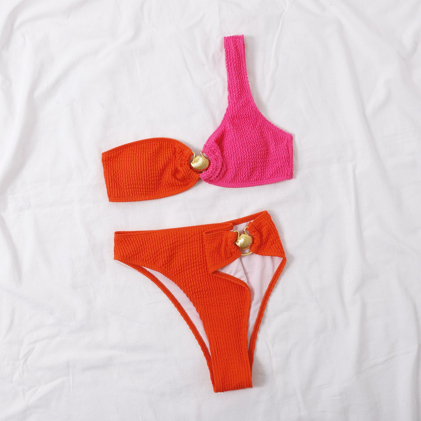 Qiaojiayuan Women's Bikini – Color Block Wave Pattern, Sexy Split Swimsuit, European & American Style