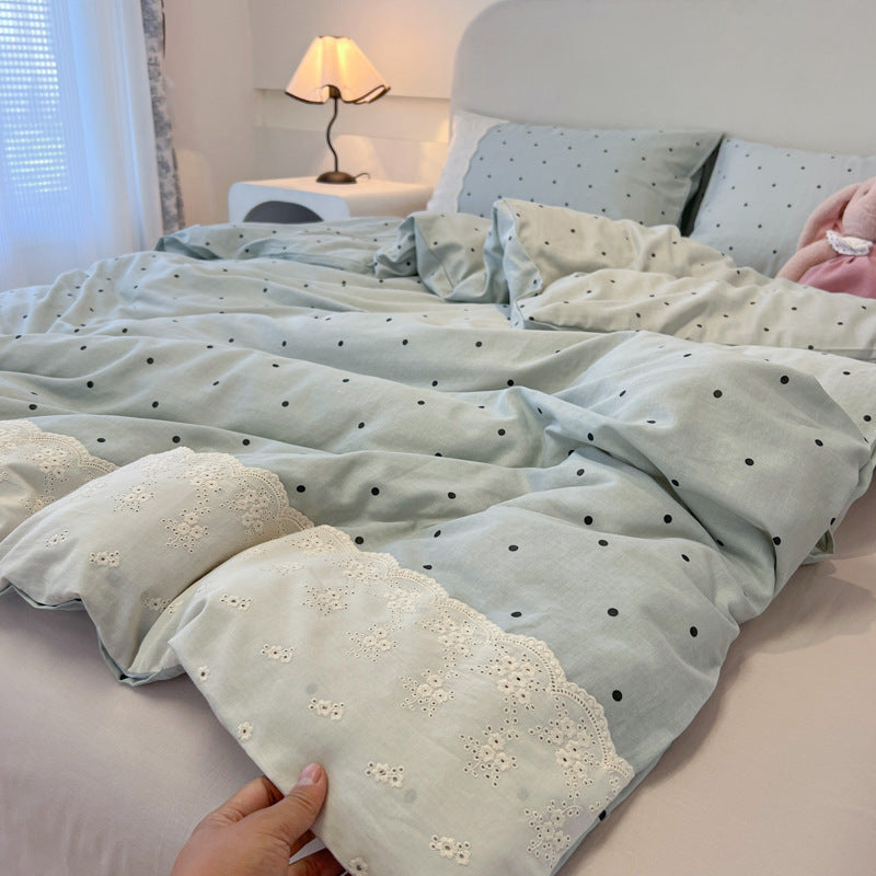 Class A French bedding four-piece set of cotton cotton double-layer gauze duvet cover bed sheets summer bed hat dormitory three-piece set 4