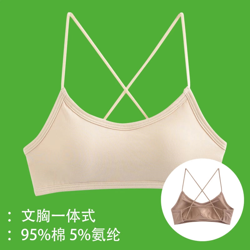 Broken code Qingmei back with chest pad bra one-piece sling tube top female anti-light bottoming student pure cotton underwear