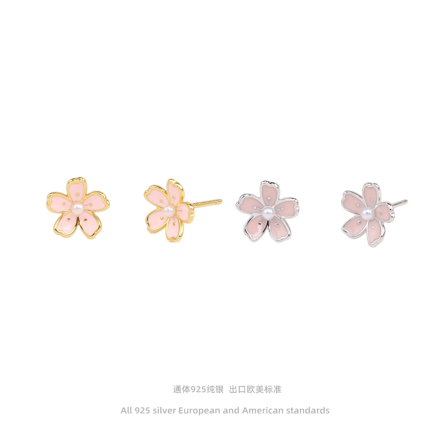 S925 sterling silver foreign trade jewelry creative personality Japanese cherry blossom earrings small fresh and cute pink flower earrings