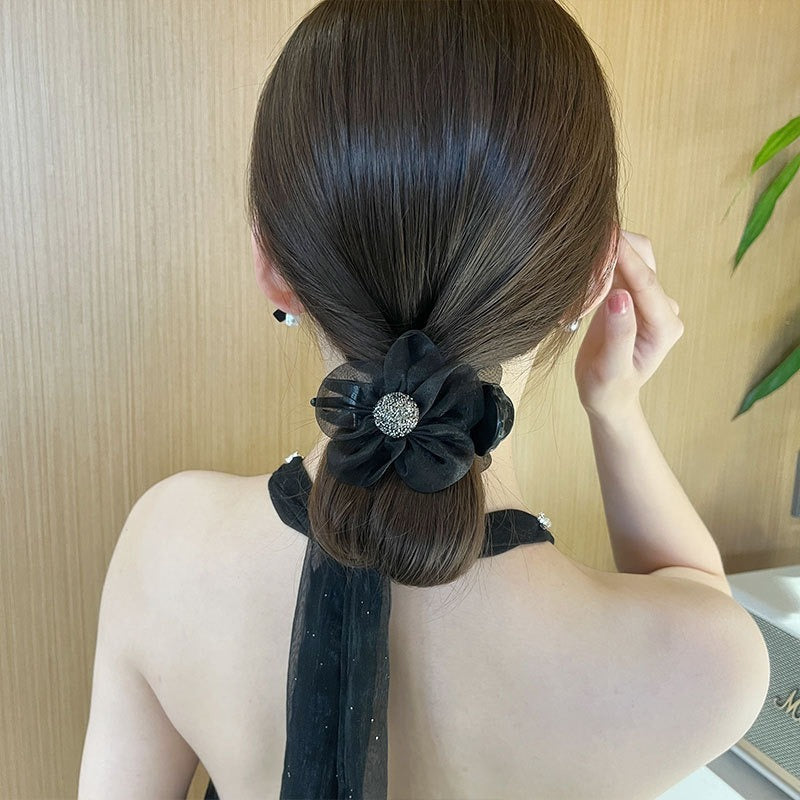 Maruko hairclip women's summer simple temperament, flower mesh, the back of the head, grab the clip pan hairpin