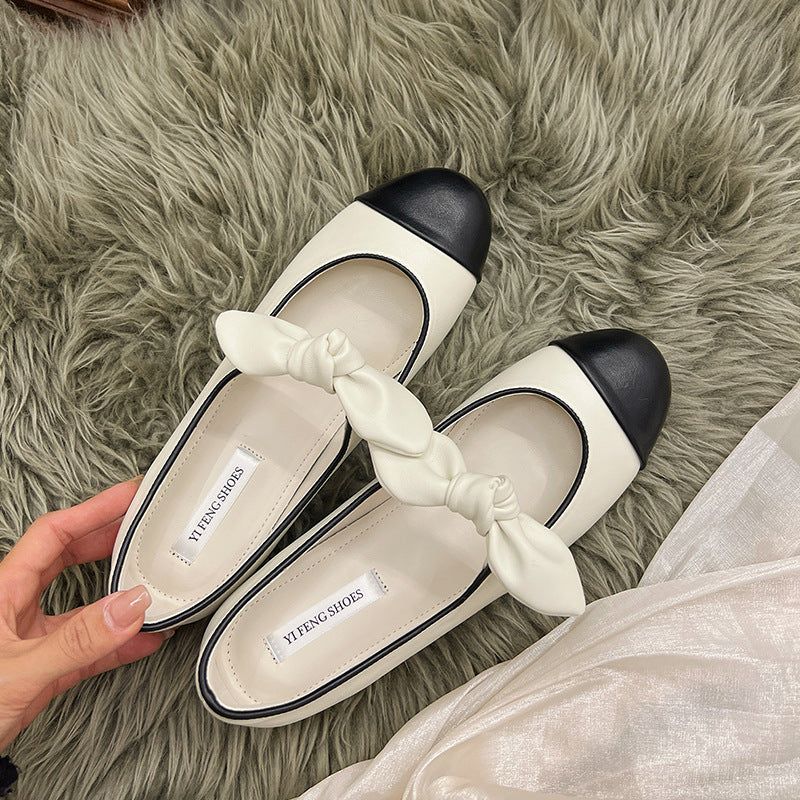 Small fragrance flat sole inner height single shoes women's spring and autumn new French temperament bow white Mary Jane shoes