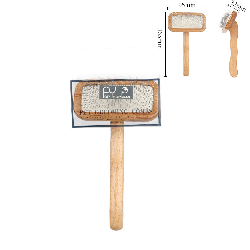 Safe and soft wooden dog and cat skateboard brush for removing loose hair from long-haired or short-haired dogs