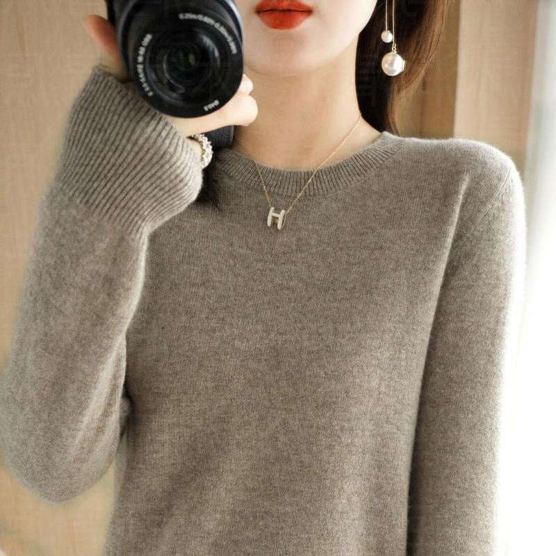 Sweater women's autumn and winter crew neck long sleeve pullover knitted sweater women's women's sweater base shirt women's top Korean