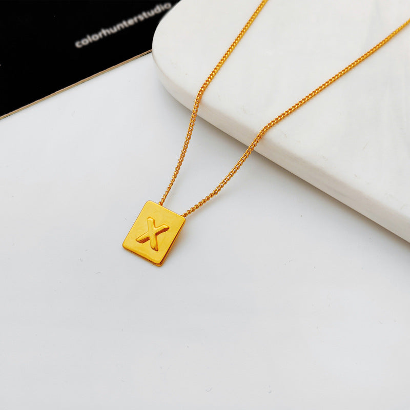 Copper-plated real gold European and American retro simple geometric letter necklace personality trendy necklace net red collarbone chain T547