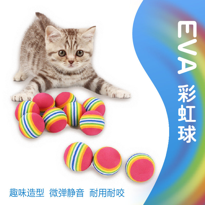 Rainbow Toy Ball Cat Solid Bouncy Ball Pet Supplies Kitten Puppy Ball Toy Teasing Cat Ball EVA Floating
