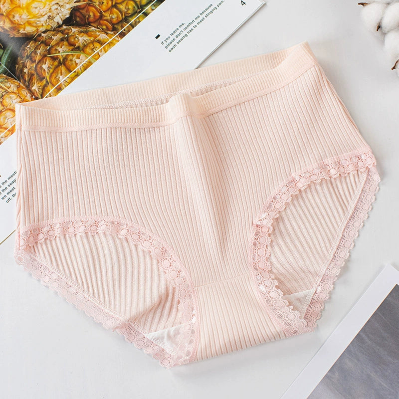 women's cotton quality girls' triangle bottoms women's high waist plus size pants lace edge middle waist