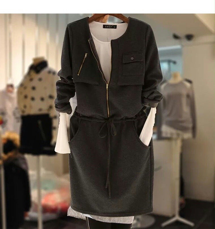 spring new women's clothing Korean style design casual all-match long-sleeved sweater mid-length dress women