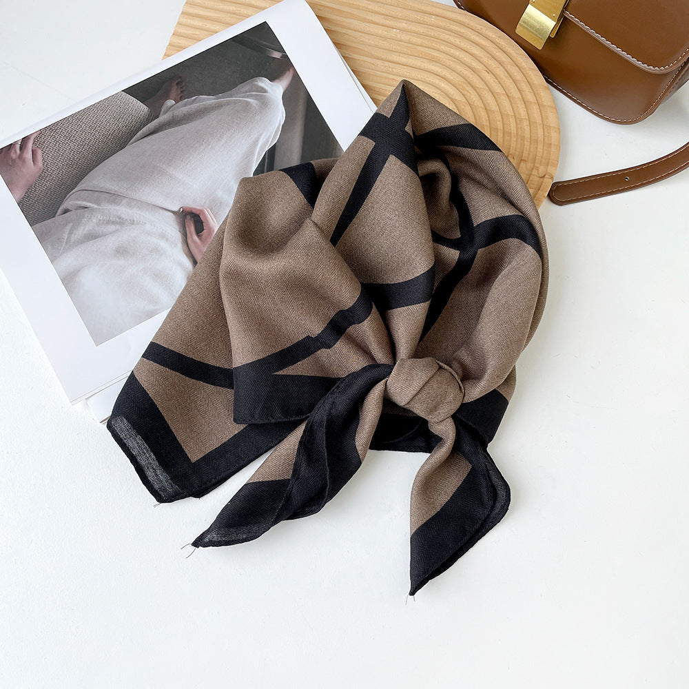 New herringbone cashew silk scarf, color-blocking square scarf, literary retro small square scarf, decorative scarf, breathable scarf