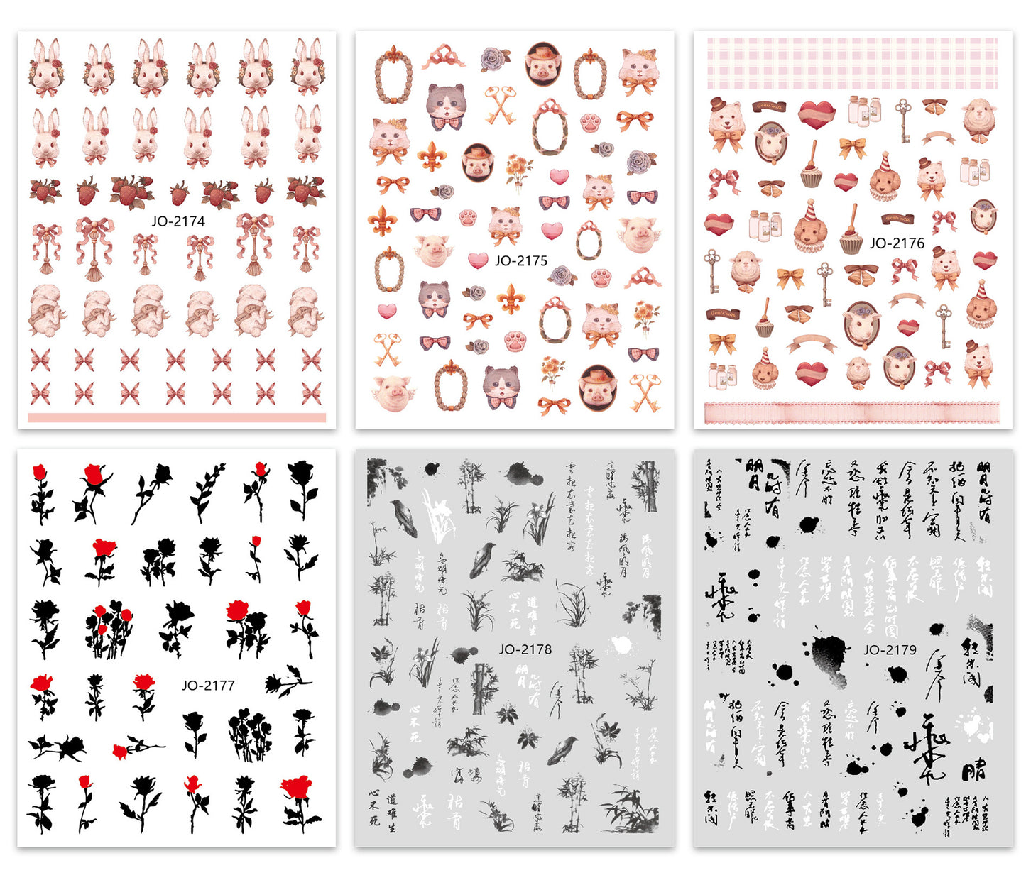 New nail art stickers Rococo sweet pet bunny nail stickers national style ink blood color rose decorative stickers