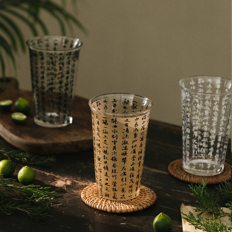 Calligraphy depicts glass water cup(360ml))