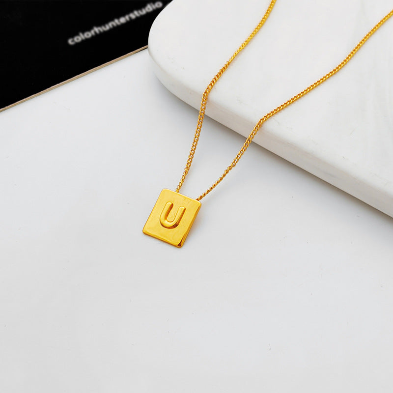 Copper-plated real gold European and American retro simple geometric letter necklace personality trendy necklace net red collarbone chain T547