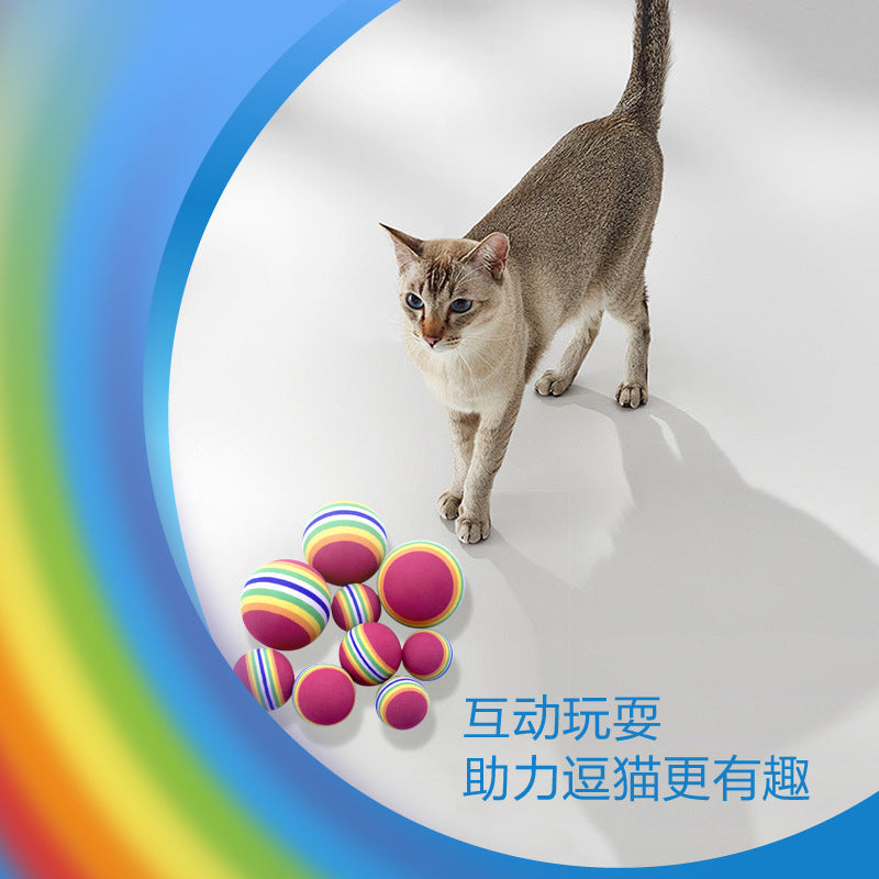 Rainbow Toy Ball Cat Solid Bouncy Ball Pet Supplies Kitten Puppy Ball Toy Teasing Cat Ball EVA Floating