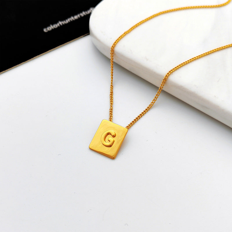 Copper-plated real gold European and American retro simple geometric letter necklace personality trendy necklace net red collarbone chain T547
