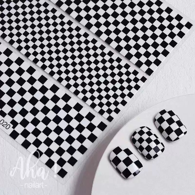 Internet celebrity ins waterproof checkerboard pattern houndstooth lattice hollowed out manicure nail decoration small pattern accessories stickers