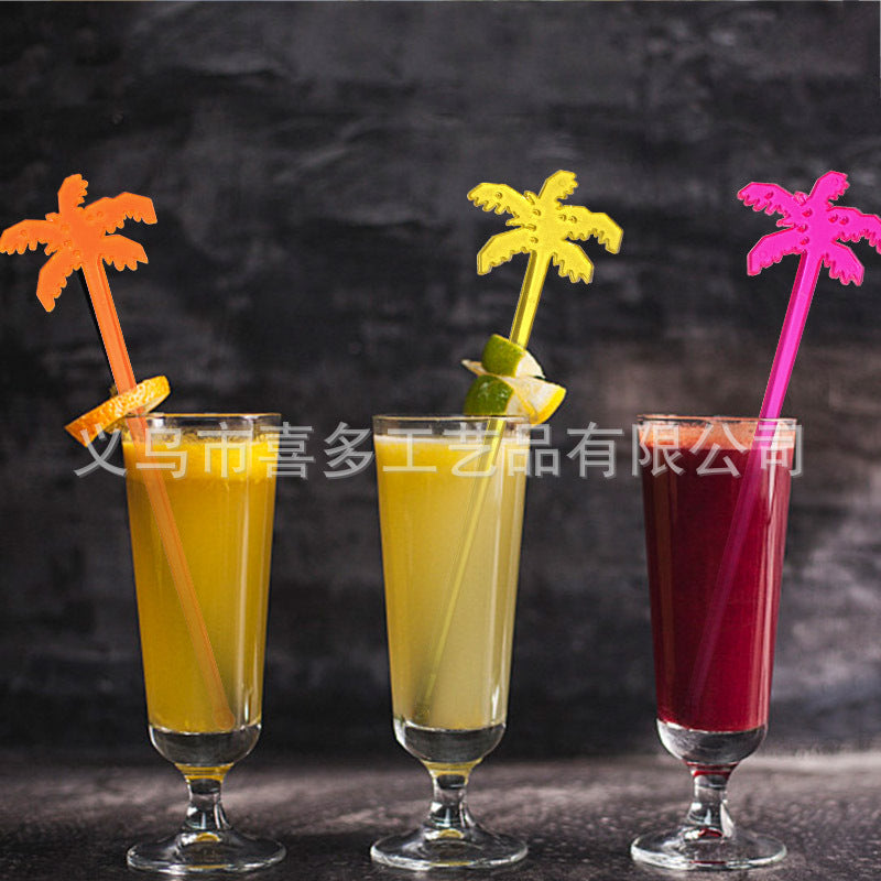 Plastic coconut tree shaped stirring sticks, colorful bartender bars, bar supplies, cocktail juice decoration, coffee sticks, 50 sticks