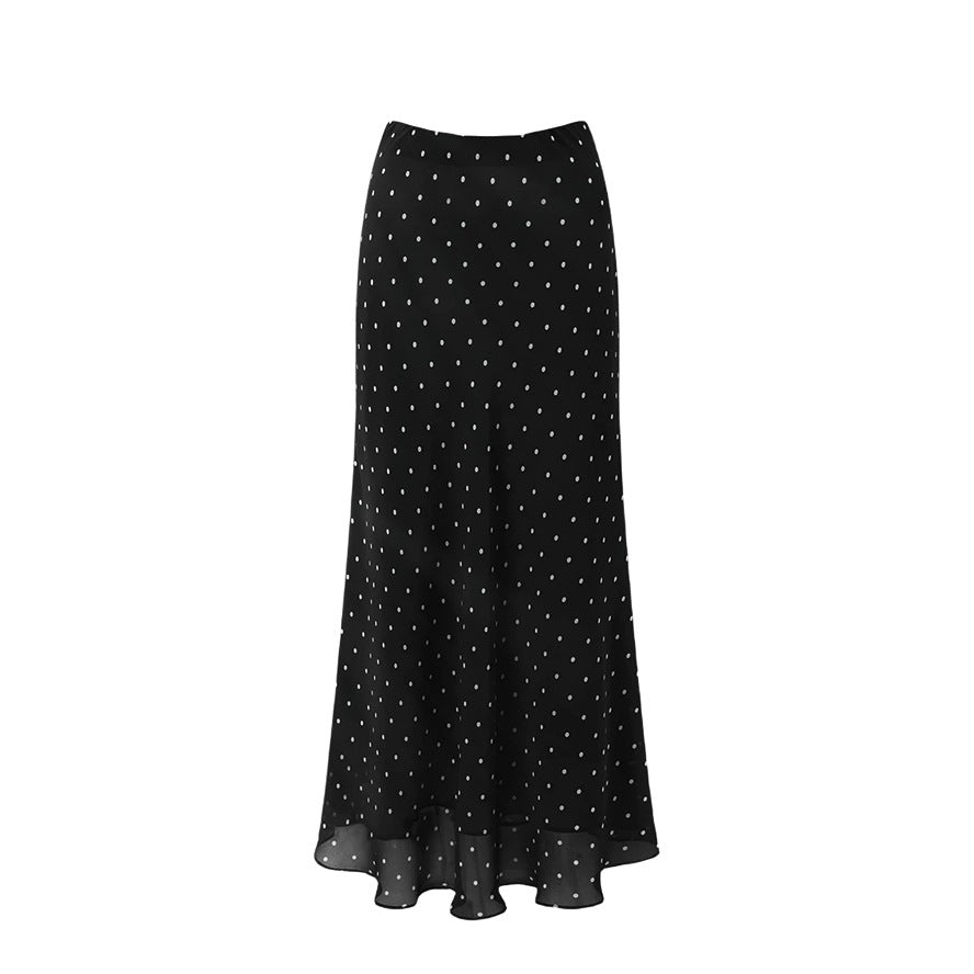 Polka dot mermaid skirt women's skirt summer new mid-length retro Hong Kong style hip-hugging high-waisted chiffon skirt