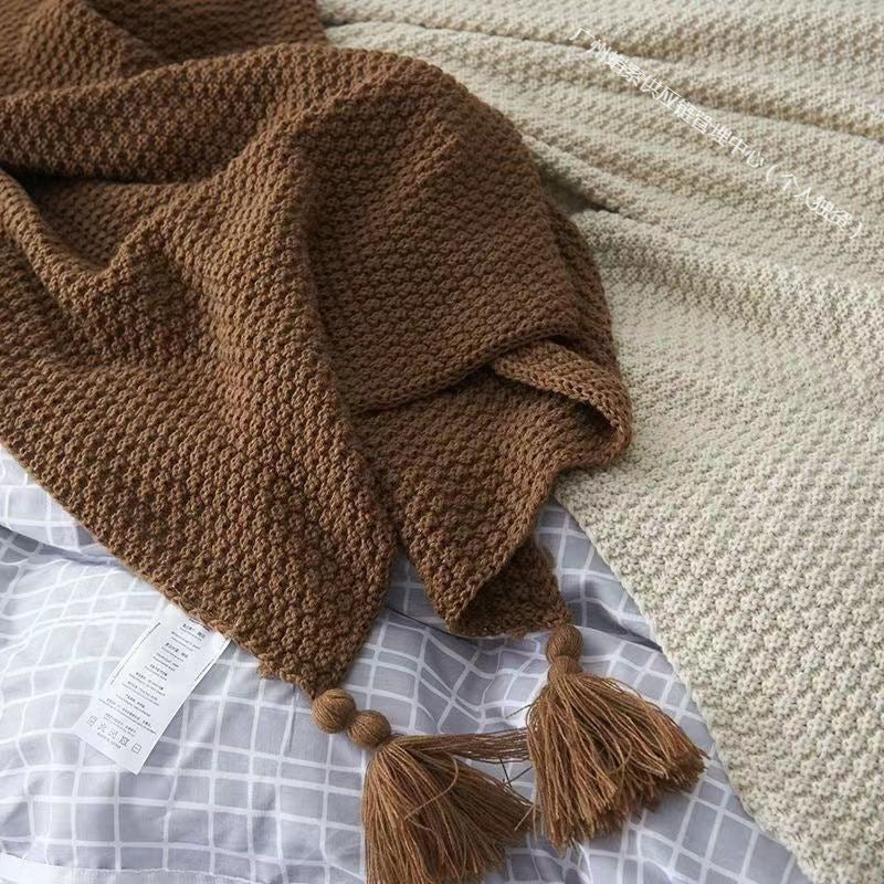 ins style Internet celebrity with the same handmade blanket casual lunch break office tassel sofa blanket simple bed flag bedside blanket