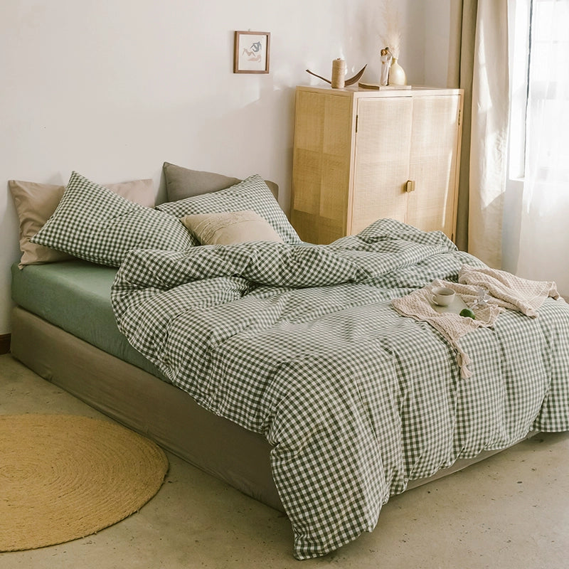 Simple cotton fitted sheet style naked sleeping solid color four-piece set