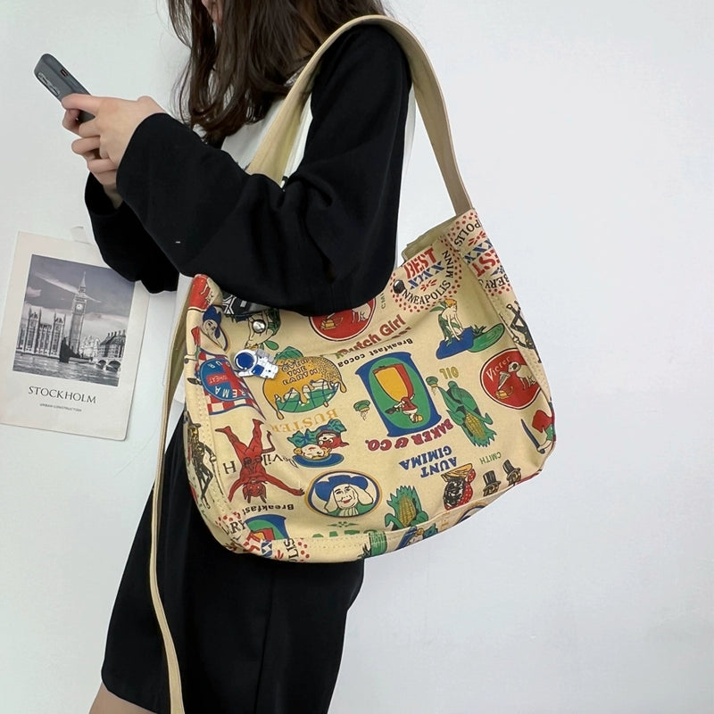 One-shoulder canvas bag women's large-capacity ins Korean style Japanese literature and art summer minority college students commuting Messenger bag