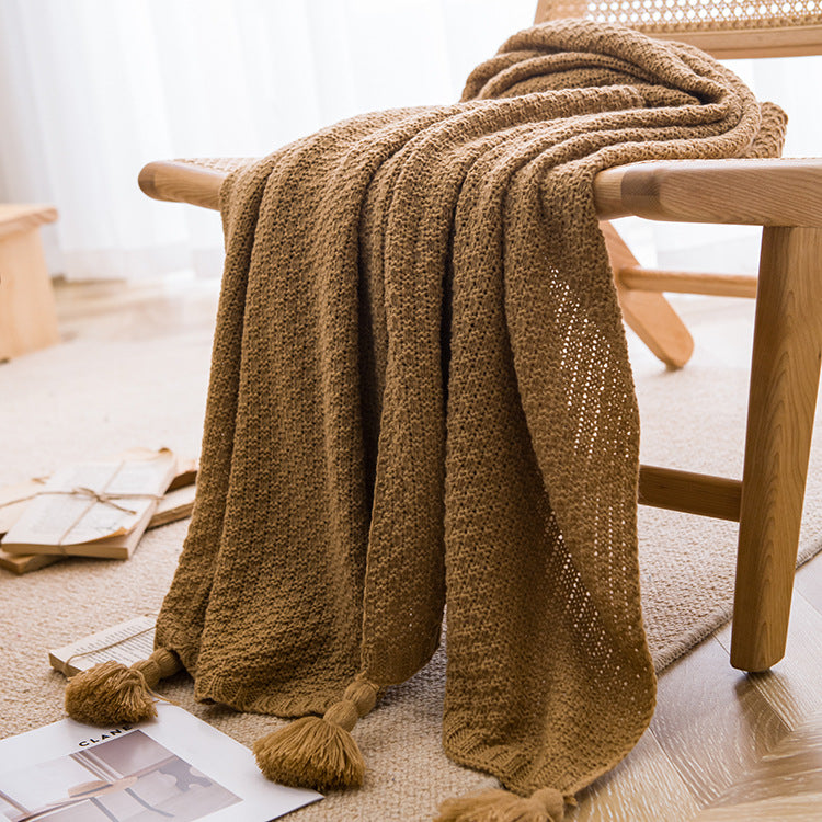 ins style Internet celebrity with the same handmade blanket casual lunch break office tassel sofa blanket simple bed flag bedside blanket