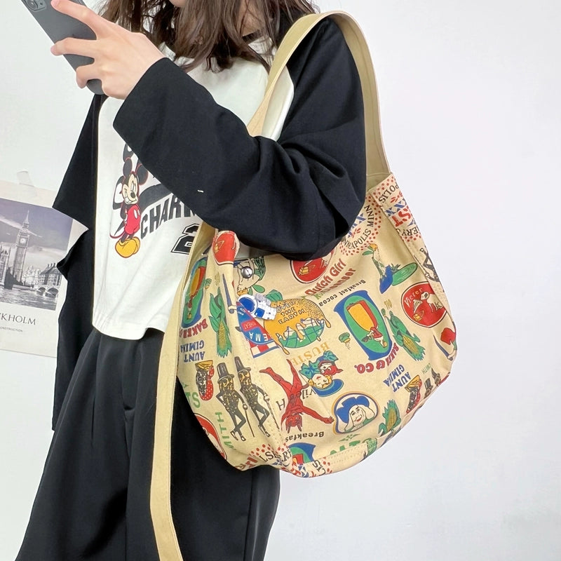 One-shoulder canvas bag women's large-capacity ins Korean style Japanese literature and art summer minority college students commuting Messenger bag
