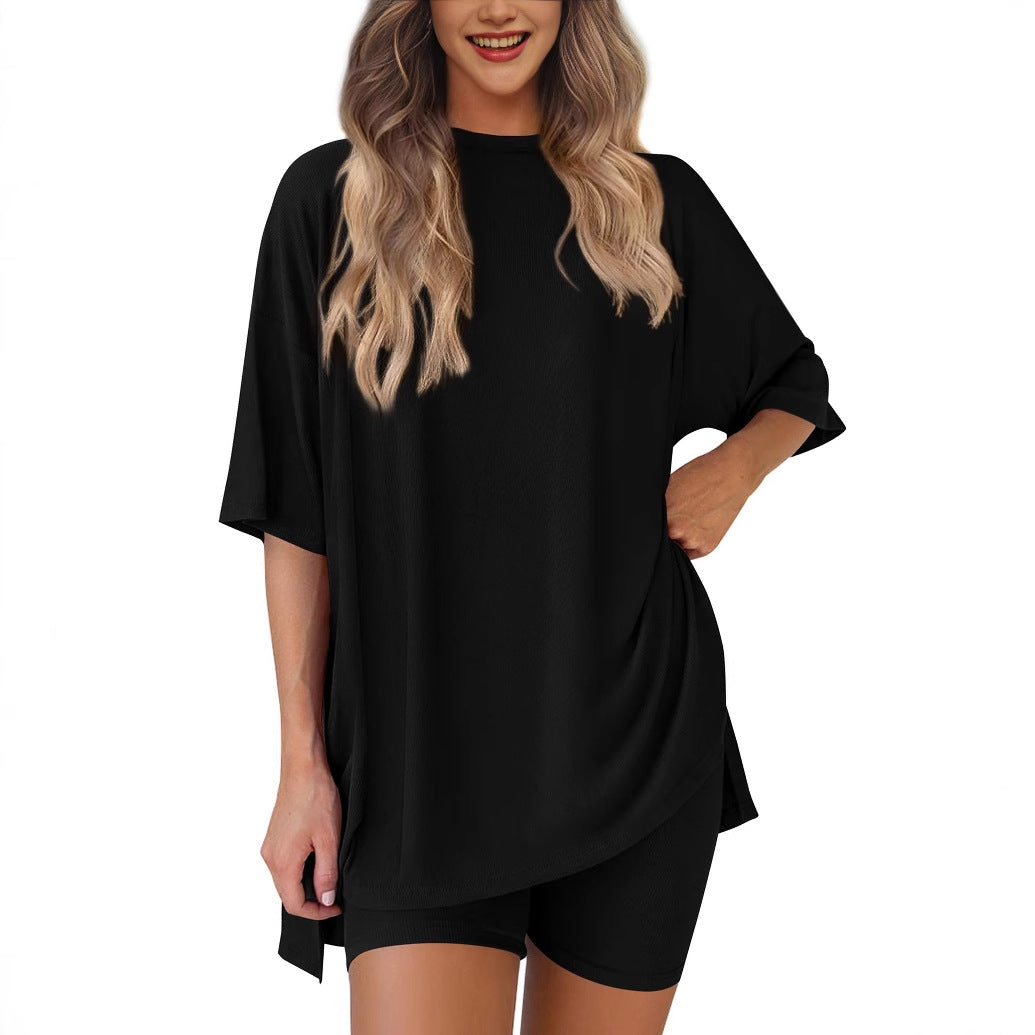 spring/summer European and American new loose fashion solid color casual short-sleeved shorts two-piece set